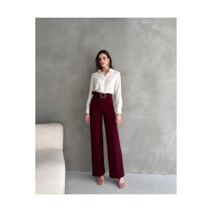 EN-BOY LİKRALI ÇİFT DÜĞMELİ VE KEMERLİ PALAZZO PANTOLON
