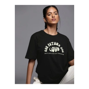 Baskılı Oversize T-shirt - Siyah