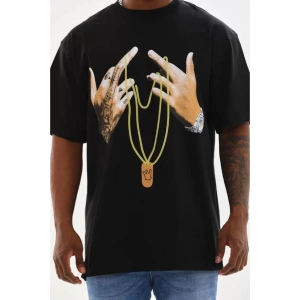 Unisex Baskılı Oversize T-Shirt - Siyah
