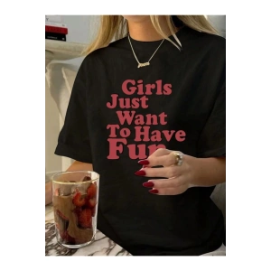 Baskılı Oversize T-shirt - Siyah
