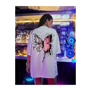 Unisex Baskılı Oversize T-Shirt - Beyaz