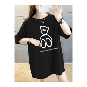 Baskılı Oversize Bisiklet Yaka T-shirt - Siyah