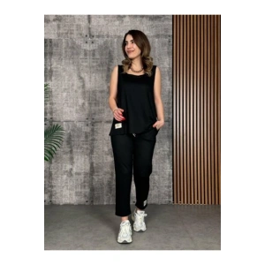 Kadın Askılı Yuvarlak Yaka Viskon Iki Iplik Bluz Ve Eşofman Altı Ikili Takım