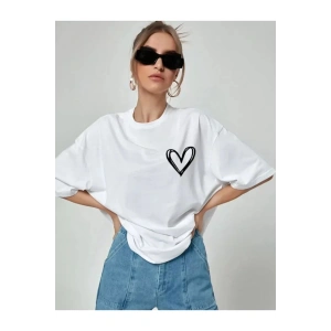 Unisex Baskılı Oversize T-Shirt - Beyaz