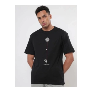 Erkek Baskılı Oversize T-shirt - Siyah
