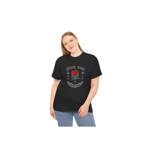 Unisex Bisiklet Yaka Baskılı T-Shirt - Siyah