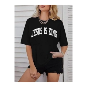 Kadın Bisiklet Yaka Kısa Kol Baskılı T-shirt - Siyah