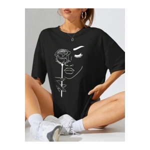 Baskılı Oversize T-shirt - Siyah