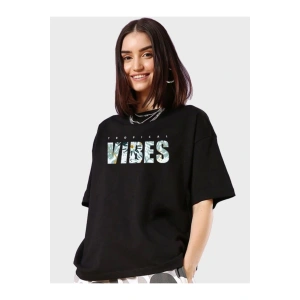 Baskılı Oversize T-shirt - Siyah