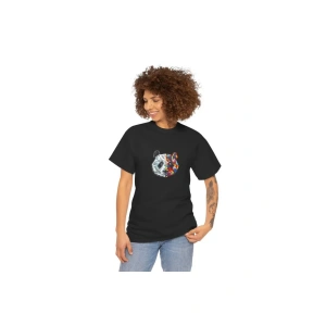 Unisex Bisiklet Yaka Baskılı T-Shirt - Siyah