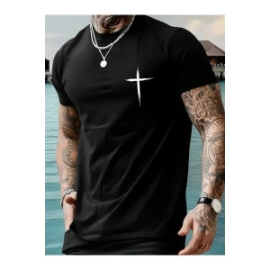 Baskılı Oversize Bisiklet Yaka T-shirt - Siyah