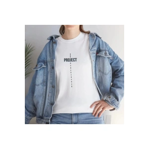 Unisex Bisiklet Yaka Baskılı T-Shirt - Beyaz