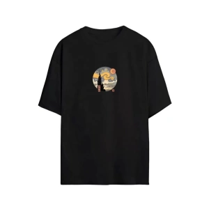 Unisex Baskılı Oversize T-Shirt - Siyah