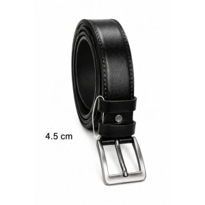 Erkek Hakiki Deri 4.5 Cm Klasik Ve Kot Pantolon Kemeri Metal Tokalı Siyah