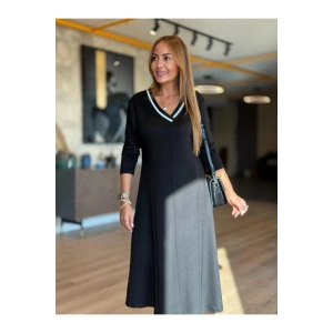 Kadın Uzun Kollu V Yakalı Midi çağla Yeşili Modal Elbise
