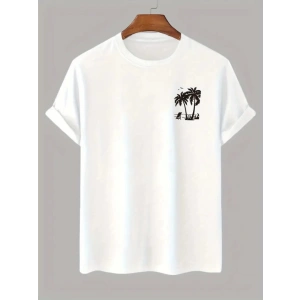 Baskılı Oversize Bisiklet Yaka T-shirt - Beyaz