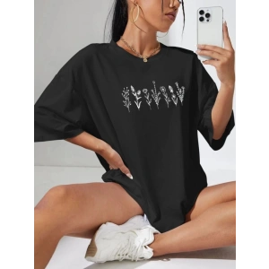 Baskılı Oversize T-shirt - Siyah