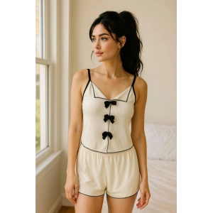 Civetta Siyah Kurdelalı Fitilli Askılı Şortlu Pijama Takımı
