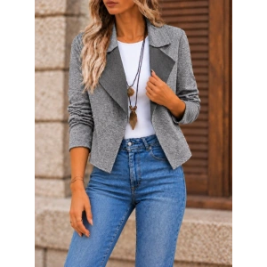 Kadın Kontrast Yaka Desenli Kısa Blazer / Ceket