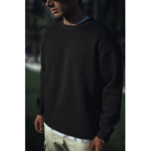 Kışlık Bisiklet Yaka Üç İplik Basic SweatShirt - Siyah