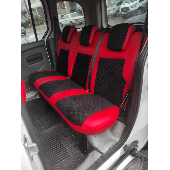 Renault Kangoo Siyah Tay Tüyü Kapitoneli - Kırmızı Deri
