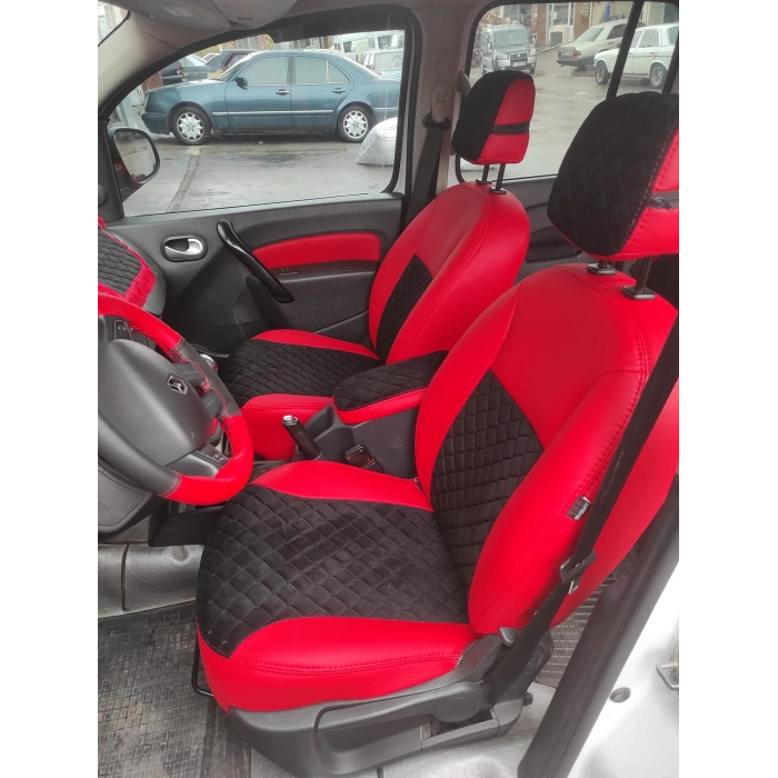 Renault Kangoo Siyah Tay Tüyü Kapitoneli - Kırmızı Deri
