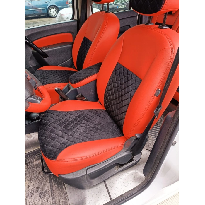 Renault Kangoo Siyah Tay Tüyü Kapitoneli - Kırmızı Deri