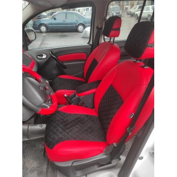 Renault Kangoo Siyah Tay Tüyü Kapitoneli - Kırmızı Deri