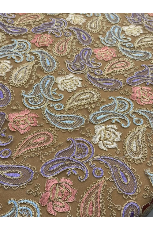 GOLD-LİLA RENK ŞAL DESEN DANTEL