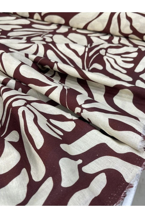 BORDO RENK DESENLİ KETEN VİSKON
