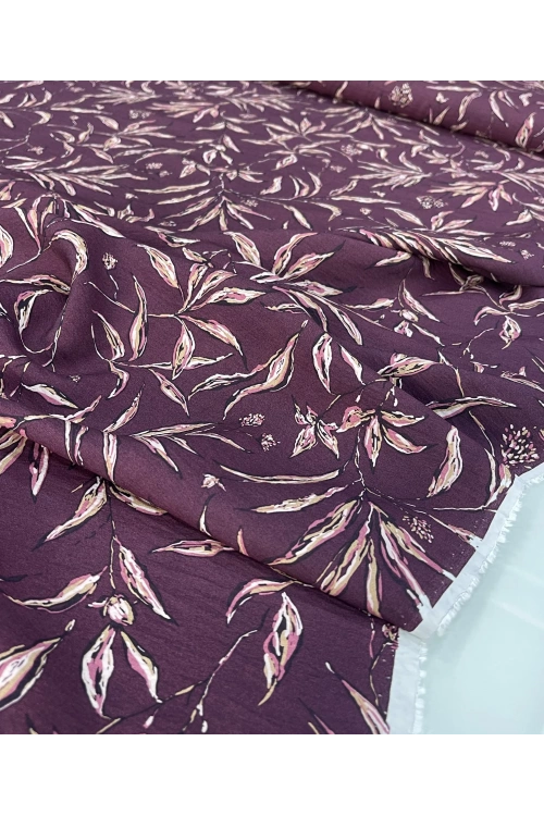 BORDO RENK YAPRAK DESEN MODAL VİSKON