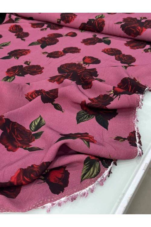 PEMBE-KIRMIZI GÜL DESEN MAROKEN VİSKON