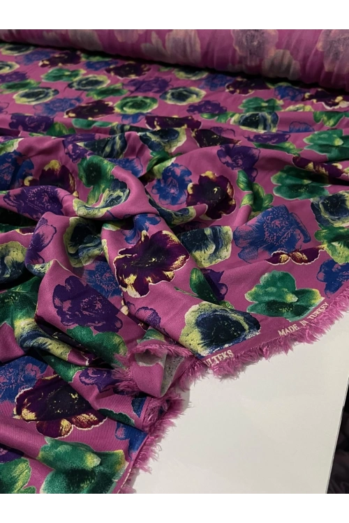 PEMBE ZEMİN ÇİÇEK DESEN BELMANDO VİSKON