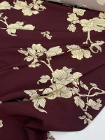 BORDO-KREM BÜYÜK ÇİÇEK DESENLİ VİSKON