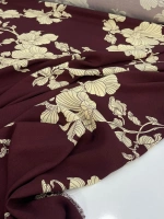 BORDO-KREM BÜYÜK ÇİÇEK DESENLİ VİSKON