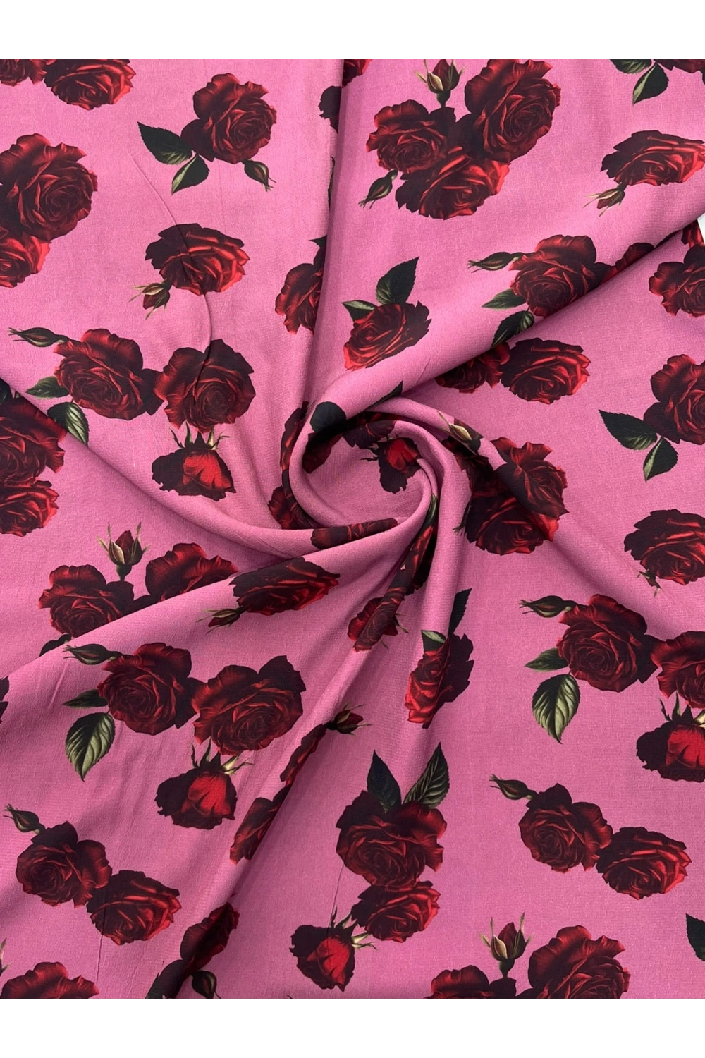 PEMBE-KIRMIZI GÜL DESEN MAROKEN VİSKON