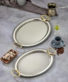 Cooker Ckr3907 Gold Kulplu Gümüş Oval Tepsi 2li