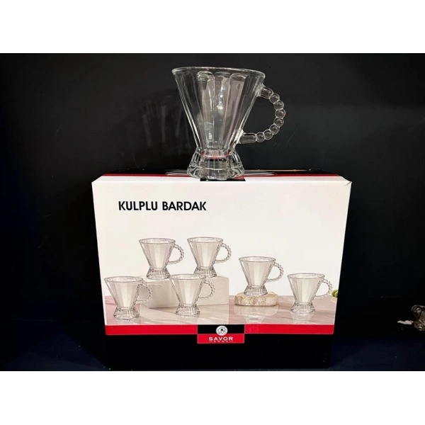 Esonez Kulplu Çİzgili Çay Bardağı 6lı