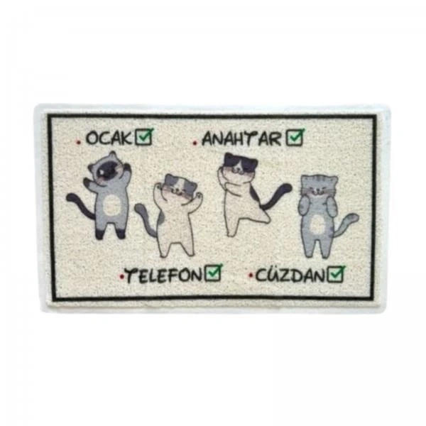 Esonez UNR PAS009 Kedi Desenli Dikdörgen Paspas 45x75