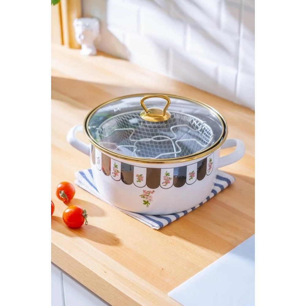 Acar Xap7783 Çiçek Desenli Emaye Kızartma Tenceresi 22 Cm