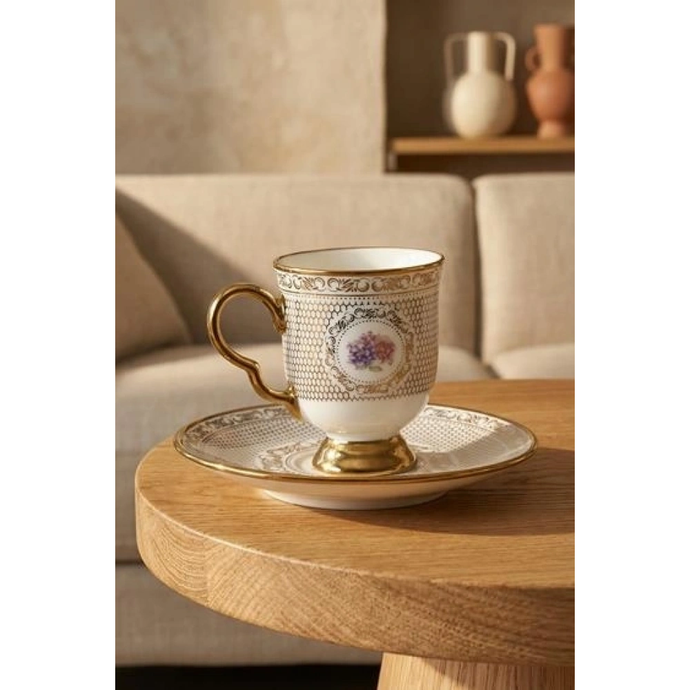 Acar Gold Desenli Porselen Kahve Seti 6lı