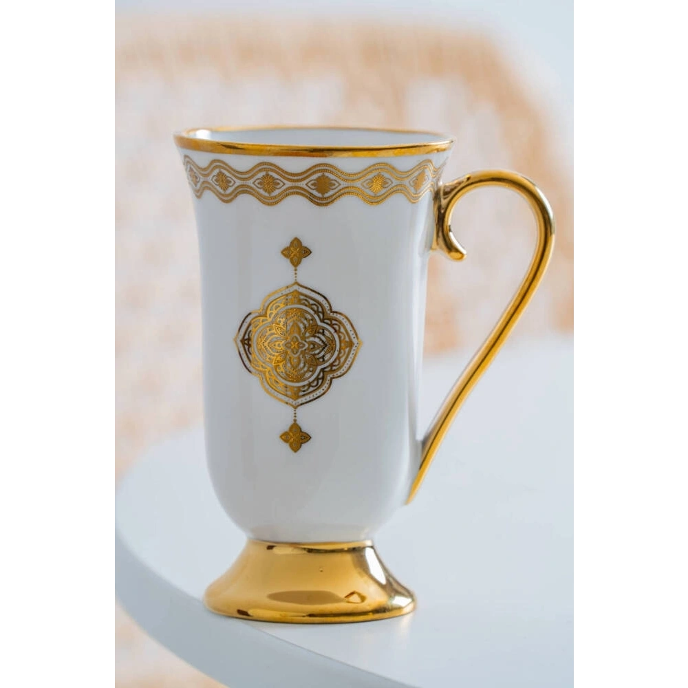 Acar Justina Gold Desenli Beyaz Porselen Kupa 200 Ml