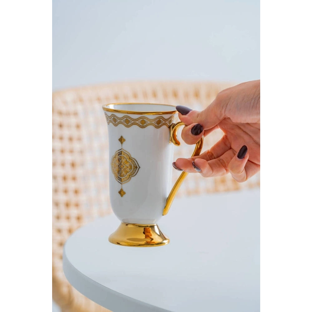 Acar Justina Gold Desenli Beyaz Porselen Kupa 200 Ml