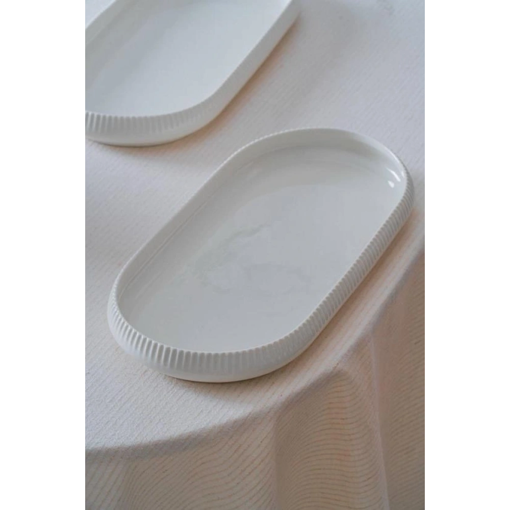 Acar Linea Porselen Beyaz Oval Tabak 32x15x3 Cm