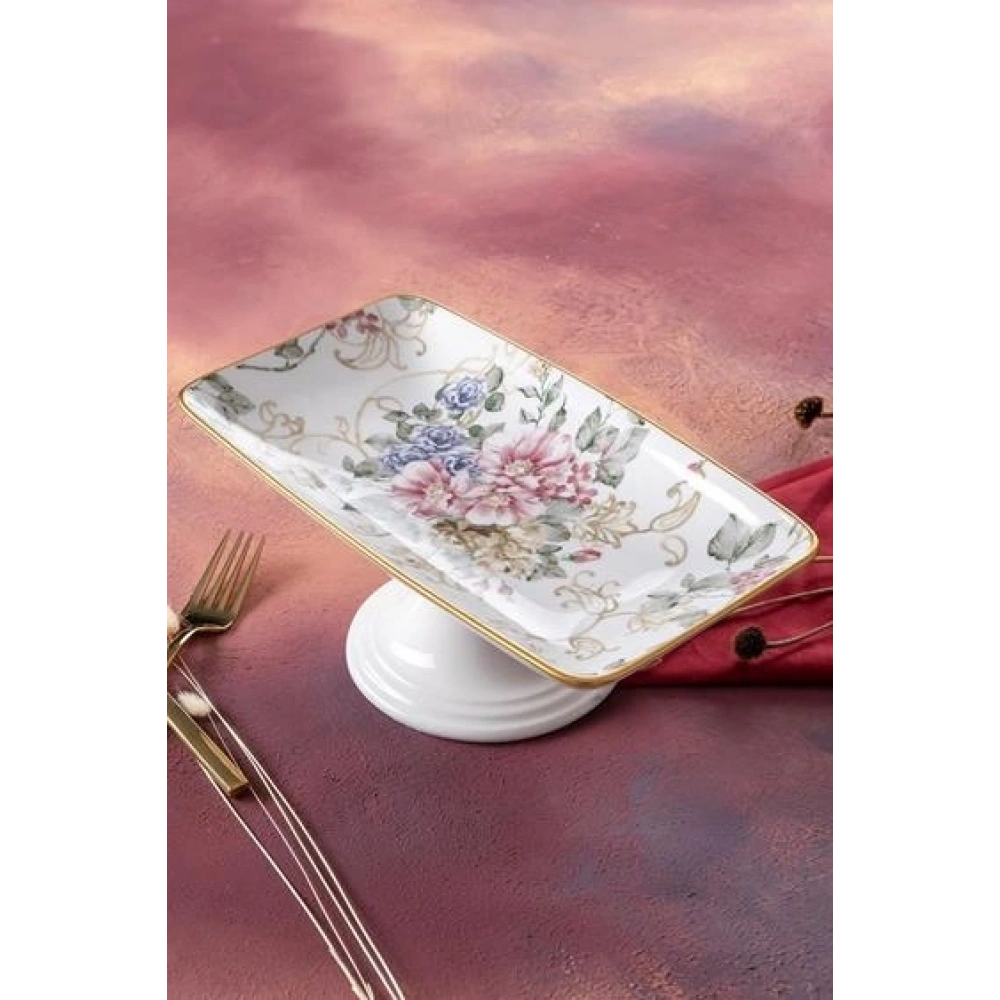 Acar Rosa Ayaklı Seramik Sunum Tabağı 28x16x11 Cm