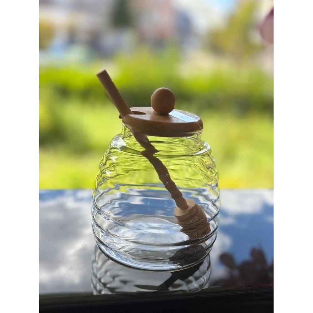 Balsa Ahşap Kapaklı Cam Bal Kavanozu 420 Cc