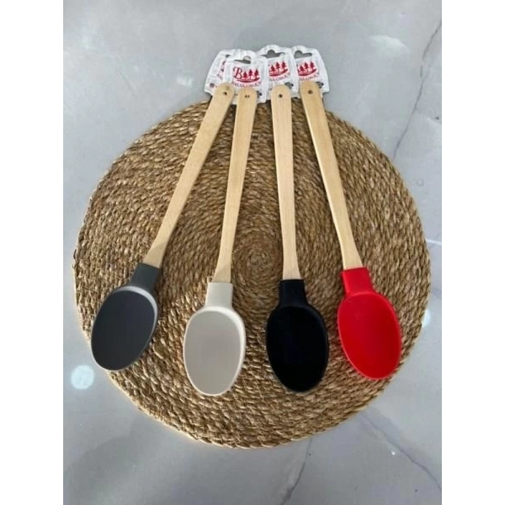 Balsa Silikon Uçlu Ahşap Spatula Kaşık 1 Adet