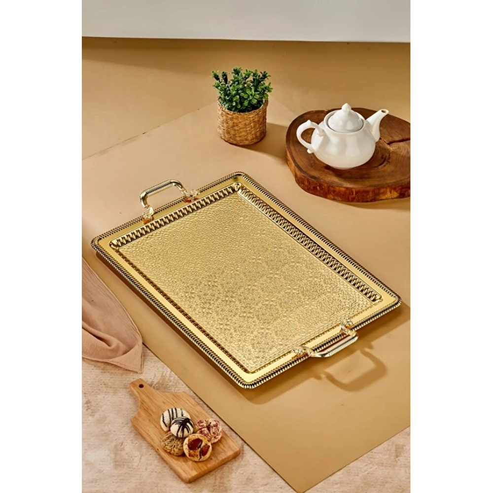 Cooker Gold Renk Dikdörtgen Metal Tepsi 60x40 Cm