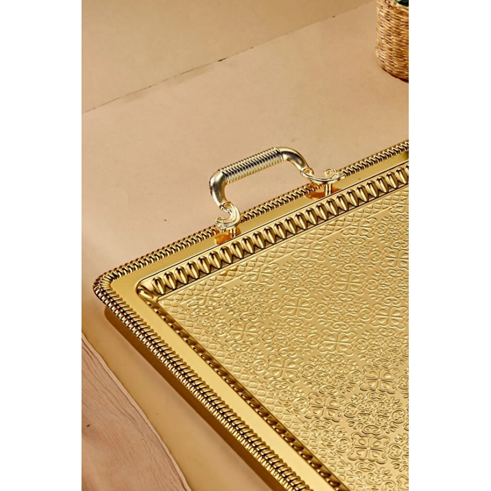 Cooker Gold Renk Dikdörtgen Metal Tepsi 60x40 Cm