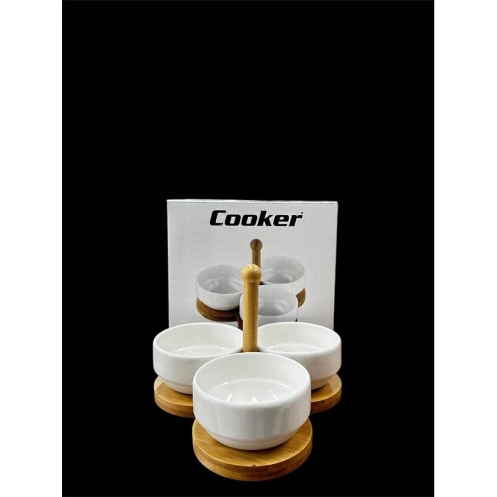 Cooker Porselen 3lü Sunumluk